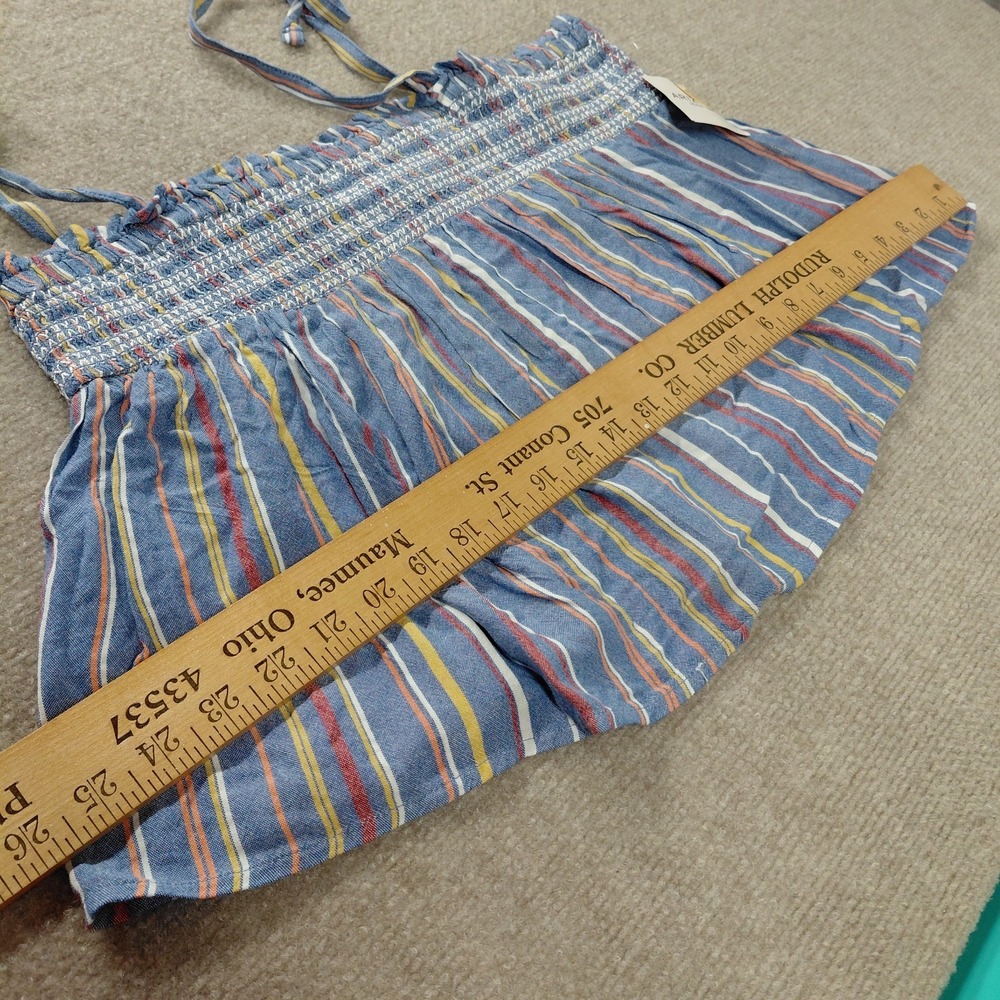 Arizona Women XL Strappy Tie Crop Top Sleeveless Blue Striper Smocked Tank Shirt - Picture 6 of 11